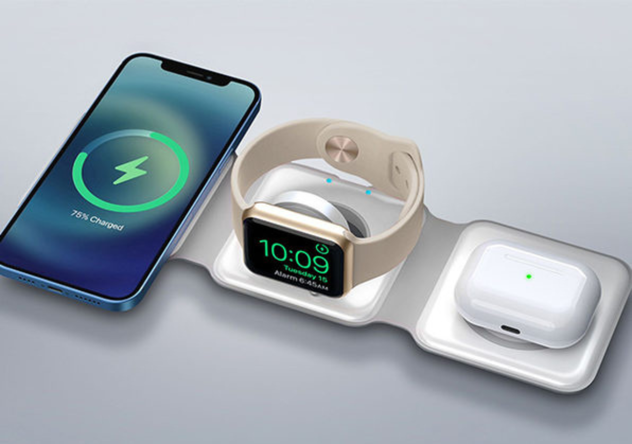 This wireless charging station can charge three devices simultaneously